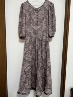 レース柄 Aライン ロングワンピース