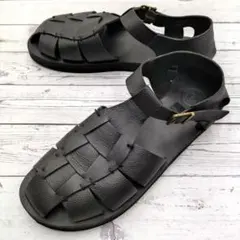 良品　AMIT　アミットレザーカンパニー　27　グルカサンダル　黒　カジュアル