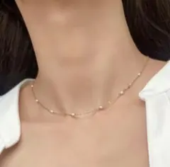 大人の 華奢 ベビーパール ステーション ネックレス♡サージカルステンレス