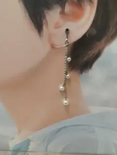 パール付きロングチェーンイヤリング