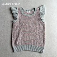 Couture brooch サマーニット トップス フリル袖 ラメ クルー Mのサムネイル