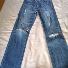 ライトブルー ダメージ加工 スキニーデニム