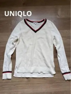 UNIQLO Vネックセーターニット ホワイト 秋冬 S ライン カジュアル