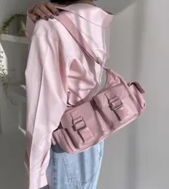 Heather ヘザー ナイロンポケットショルダーBAG ピンク バック