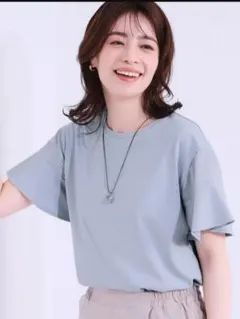 シューラルー　ドレスキップ　袖チェック　シースルー　ブルー　LLサイズのサムネイル