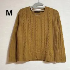 ケーブル編みニット M マスタード