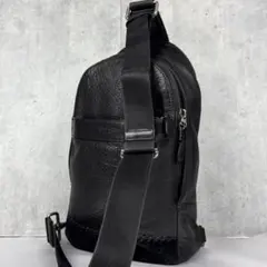美品 COACH レザー スエード ボディバッグ 斜め掛け ファスナー ブラック