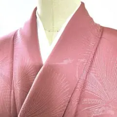 6k635 着物　正絹　袷　色無地　一つ紋　紫　地紋　無地　和装