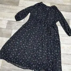 ユニクロ　花柄　ロングワンピース 長袖 Vネック　シアー