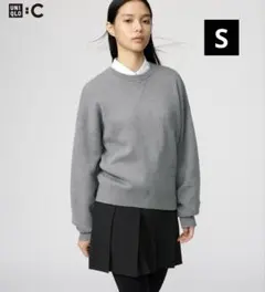 ユニクロ ：Ｃ スムースコットンクルーネックセーター グレー S