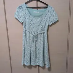 MERCURYDUO 半袖 花柄刺繍ワンピース ライトグリーン Fのサムネイル