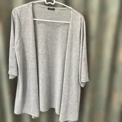大きなサイズグレー 7分袖 、5分袖オープンフロントカーディガン