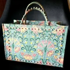 【ツルバイマリコオイカワ】花柄トートバッグ ビーズハンドル