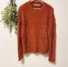 T0014 ケービーエフ　ニット　フリーサイズ　オレンジ　モヘア　美品　モコモコ