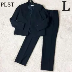 プラステ パンツスーツ フォーマル ノーカラー 大きいサイズ ネイビー L