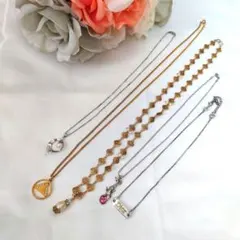 レディースネックレス 5本 セット パール ピンクストーン