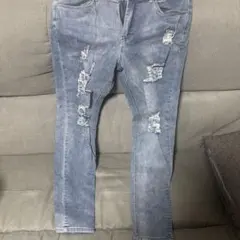 ライトブルー ダメージ加工 スキニーデニム M
