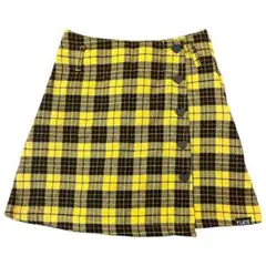 ピンクラテ　チェック柄　スカート　イエロー