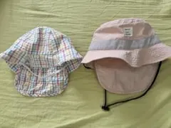 子供用　チェック柄と無印バケットハット2セット　日除けつき 50cm 女の子