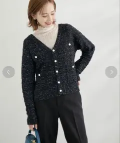 ROPE' PICNIC ラメ混ツイード風ニットカーディガン