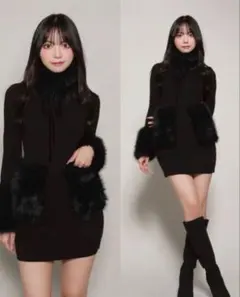 ダーリッチ ボリュームファーニットミニワンピース