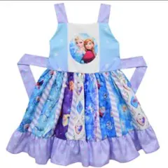 ブルー 紫 女の子 130 ワンピース エプロン フリル プレゼント 入学　入園