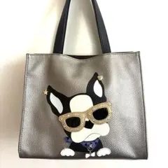 刺繍　トートバック　シルバー　犬