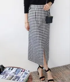 エルフランク　ELFRANK ギンガムチェック タイトスカート スリット入りのサムネイル
