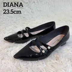 DIANA メリージェーン エナメル ストラップ パール ローヒールパンプス