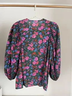 新品 タグ付 ミラオーウェン ブラウン 花柄 秋色 ボリュームスリーブ 