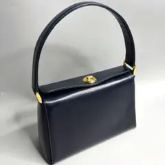 濱野皮革工藝 コキーユ ネイビー レザー フォーマル ハンドバッグ HAMANO