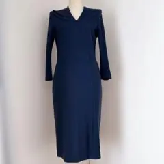 セオリーリュクス 膝丈ワンピース 濃紺 七分袖 ネイビー ストレッチ 清楚系