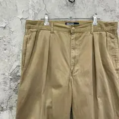 ラルフローレン　2タック　太シルエット　ポロチノ　90s　古着　ベージュ　W34