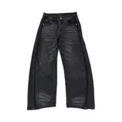 ブラックブーツカットデニム　ワイドパンツ スプライス