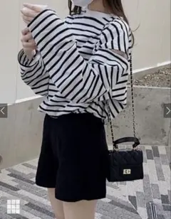 ボーダー柄ショルダースリットルーズトップス GRL