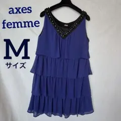 axes femme ノースリーブ ワンピース ティアード ビジュー ネイビー