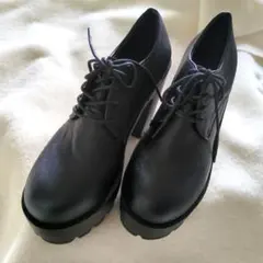 新品未使用 ブラック レースアップ プラットフォームシューズ 24.5cm