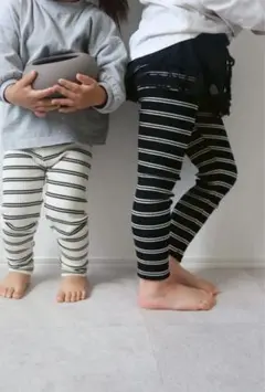 値下げ 韓国子供服 キッズ ストライプ スパッツ モノトーンレギンス 135cm