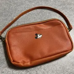 オレンジ ミッキーマウス ポーチ・バッグ　レザー合皮　ディズニー　クラッチ