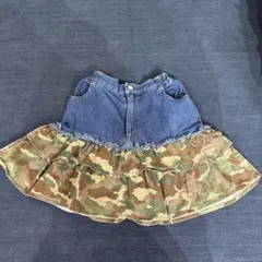 迷彩柄フリル付きデニムスカート