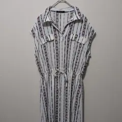 【値下げ済✨️】レディース リゾート風ワンピ シャツワンピストライプ柄