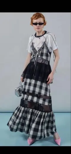 MAISON SPECIAL チェックチュールティアードワンピース