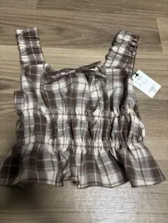 ブラウン系チェック フリルビスチェ Fサイズ