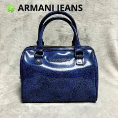 アルマーニジーンズ エナメル ボストンバッグ ブルー - メルカリ