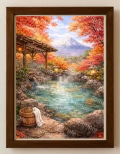 【水彩画アート】湯けむりの秋景 2L版写真用紙