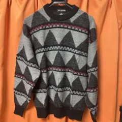 Mr. Looper セーター　ウール100% グレー　ブラック　幾何学模様　L