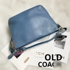 未使用保管品 COACH オールドコーチ アクセサリーポーチ 水色 ブルー 革