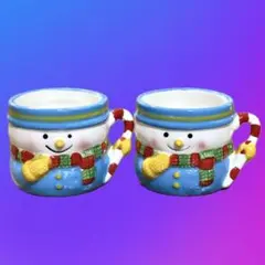 雪だるま スノーマン クリスマス 陶器製マグカップ 2個セット