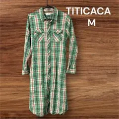 TITICACA チチカカ チェック柄 長袖 ワンピース M 緑 グリーン
