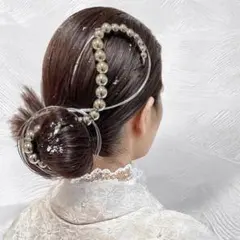 ランダムボールチェーン髪飾り　シルバー　水引き　成人式　卒業式　結婚式　和装